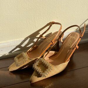 Exe Tan Ratan Kitten Heel, Size 6